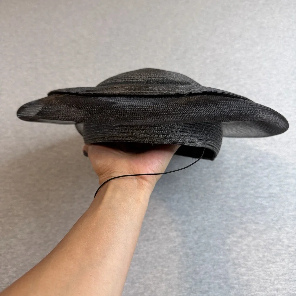 Vtg Black Straw Sinamay Mesh Fascinator Hat Made in Taiwan ROC Church Derby Tux